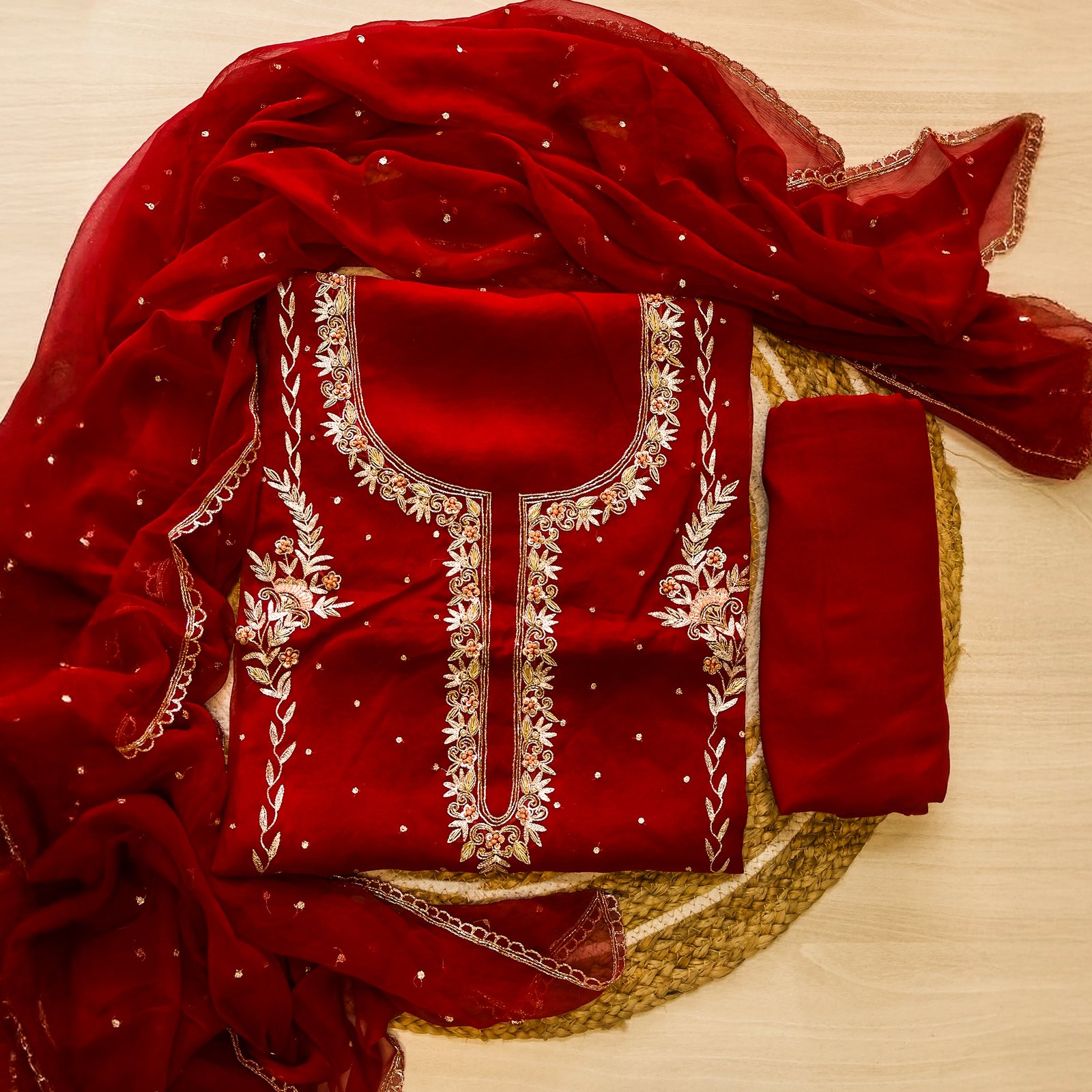 Regal Red Embroidered Suit Set