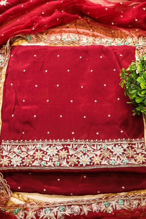 Royal Bloom Maroon Embroidered Saree