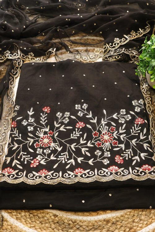 Midnight Bloom Embroidered Suit Set