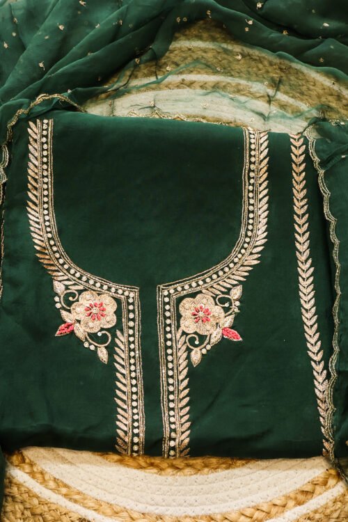 Bottle Green Floral Embroidered Suit