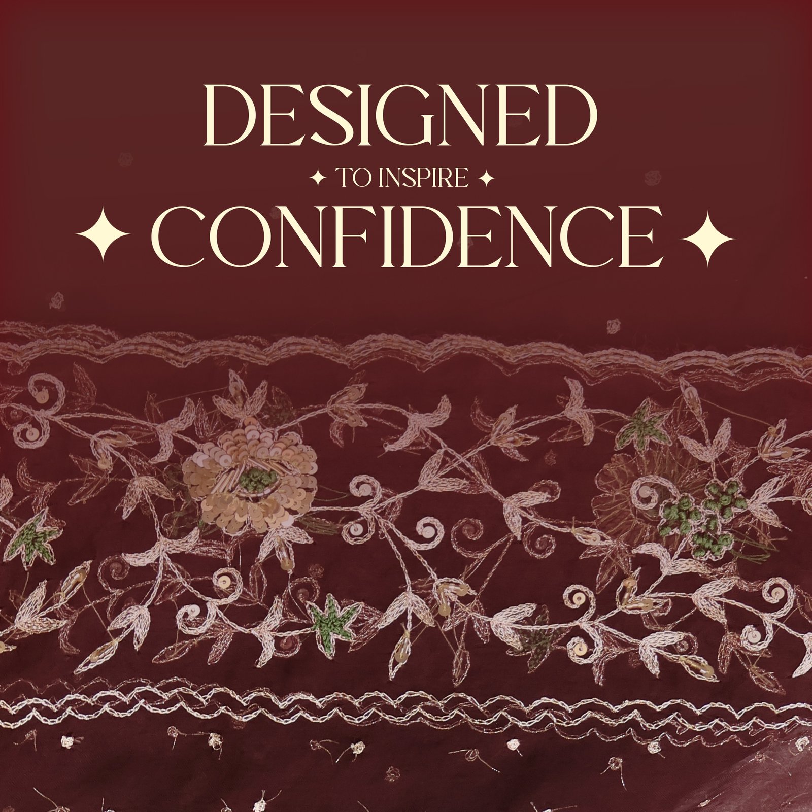 Royal Maroon Fabric with Golden & Green Embroidery - Image 3