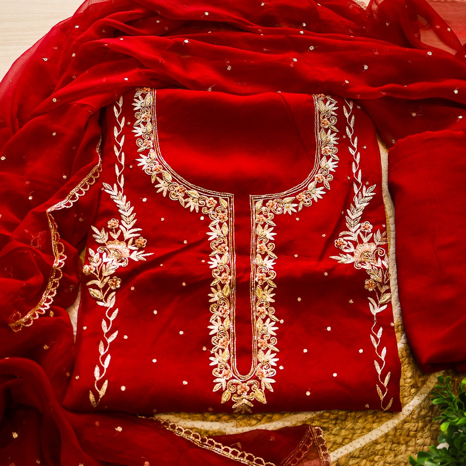 Regal Red Embroidered Suit Set - Image 2