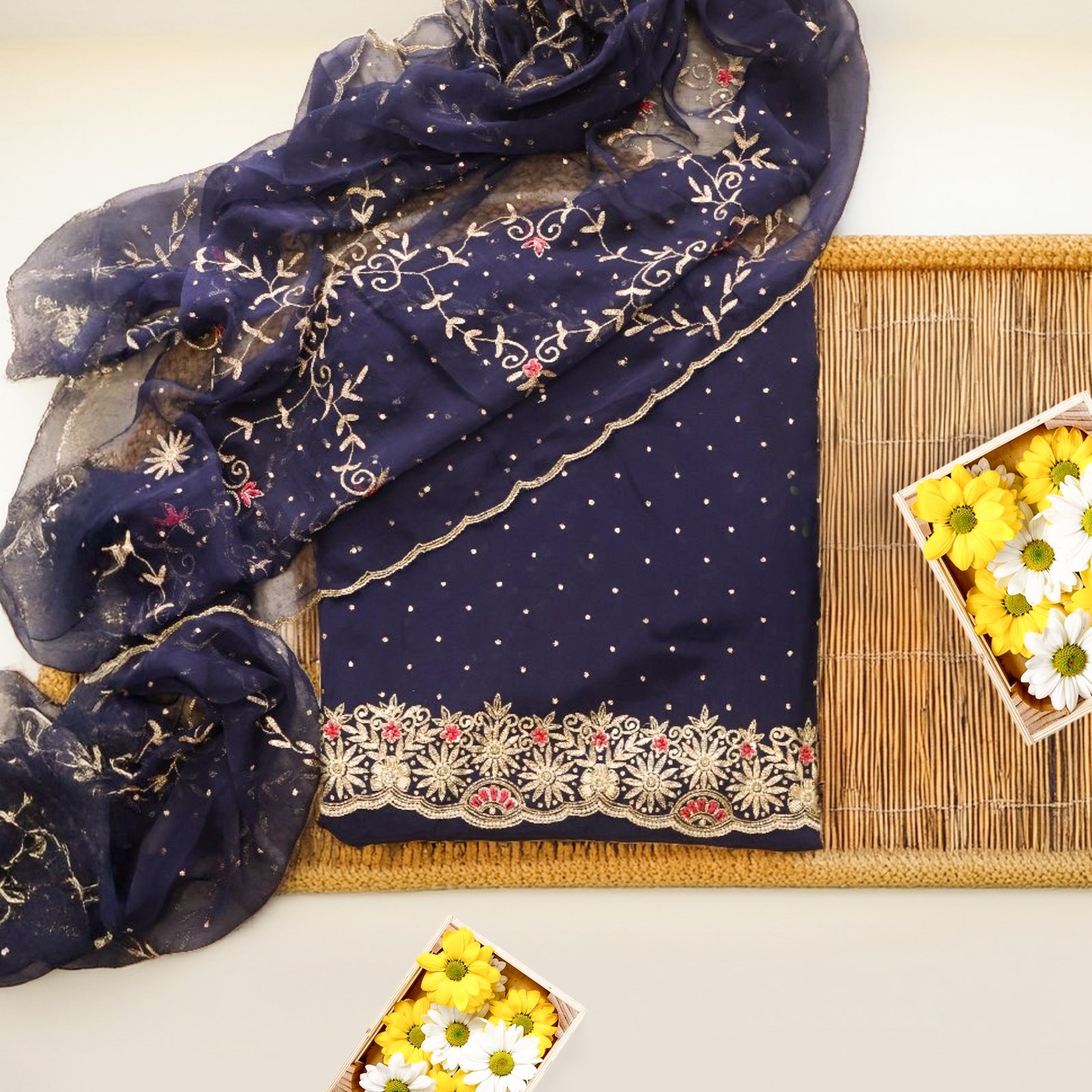 Royal Midnight Embroidered Suit Set