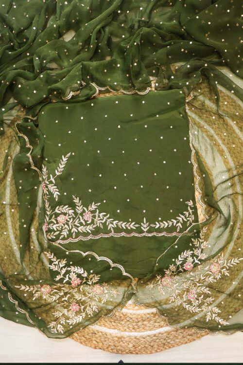 Olive Green Suit with Dupatta Embroidery