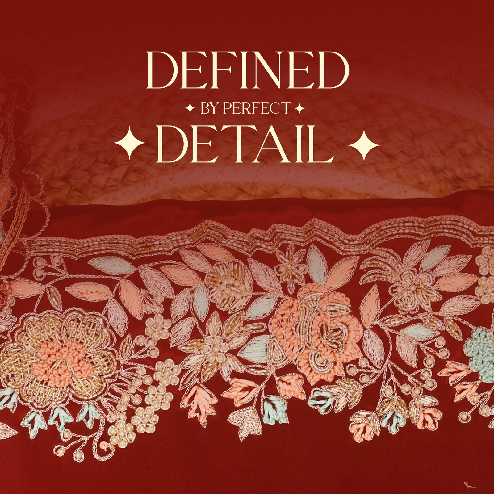 Royal Maroon Fabric with Peach & Mint Embroidery - Image 4