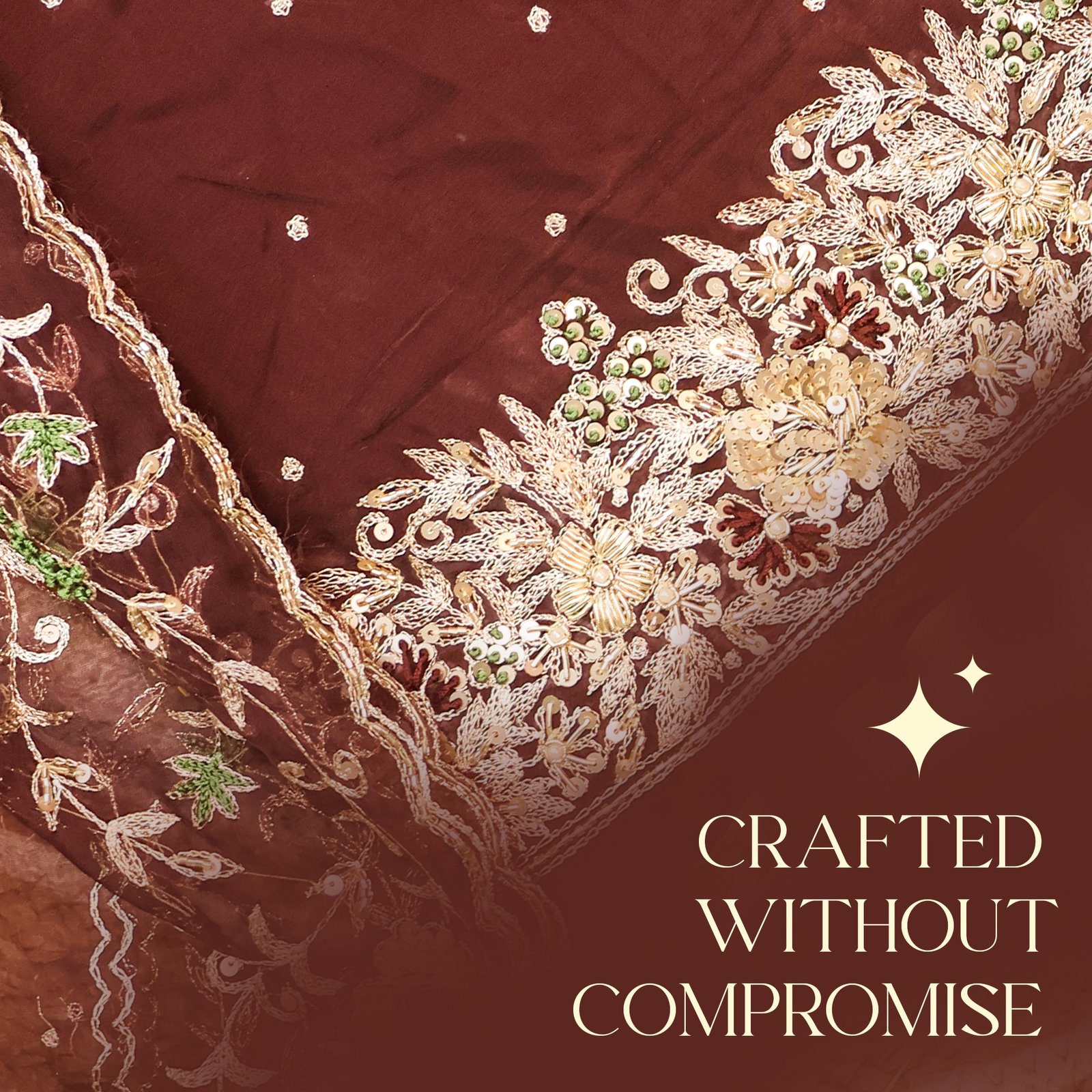 Royal Maroon Fabric with Golden & Green Embroidery - Image 2