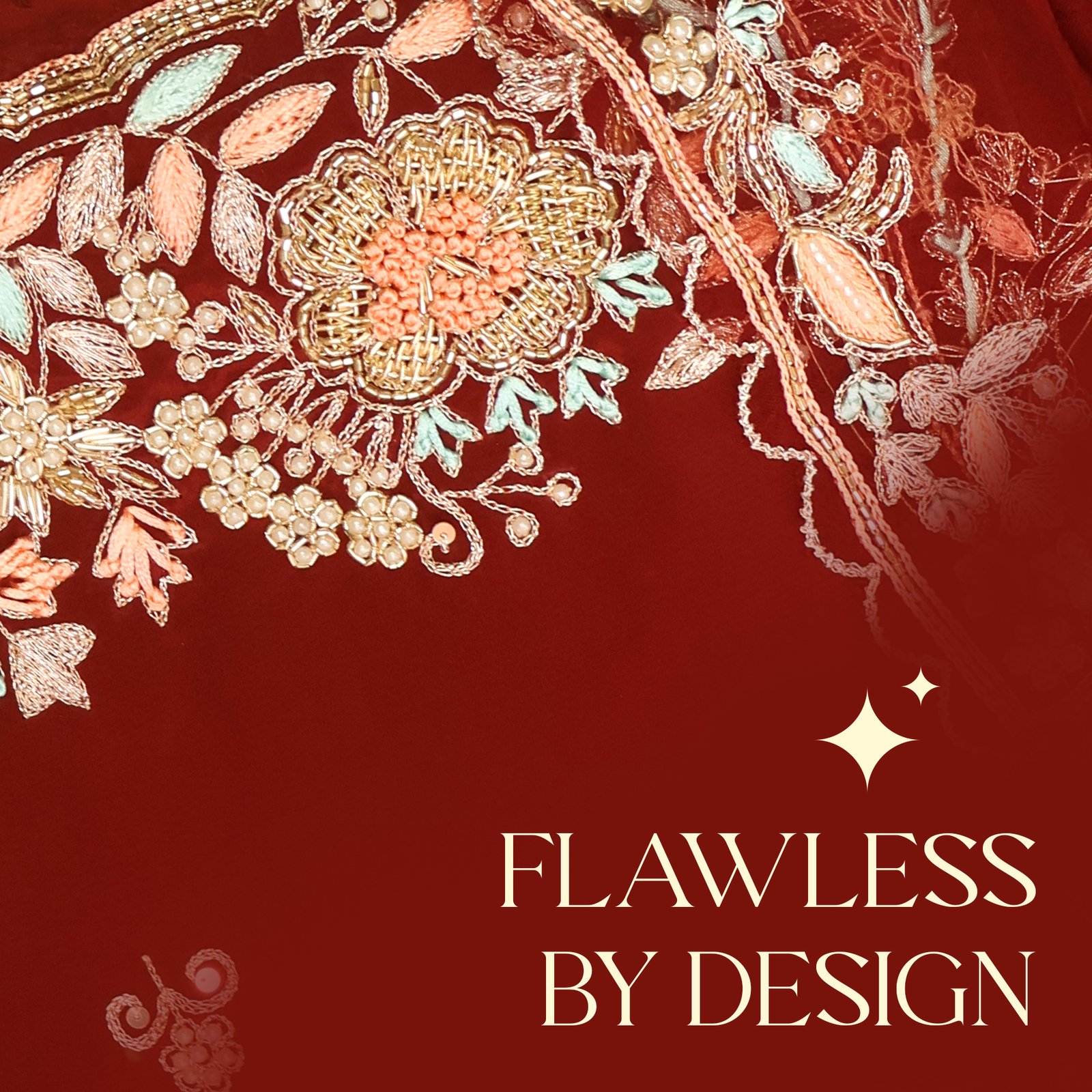 Royal Maroon Fabric with Peach & Mint Embroidery - Image 3